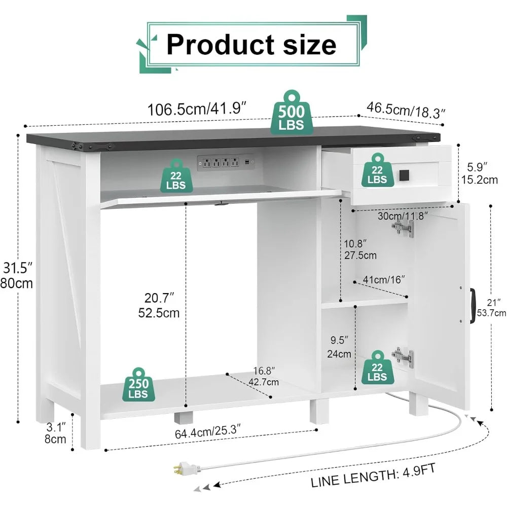 40 Gallon Aquarium Stand With Charging Station, Farmhouse Fish Tank Stand, Reptile Tank Stand Terrarium Stand with Drawer and Cabinet