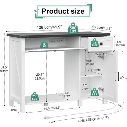 40 Gallon Aquarium Stand With Charging Station, Farmhouse Fish Tank Stand, Reptile Tank Stand Terrarium Stand with Drawer and Cabinet