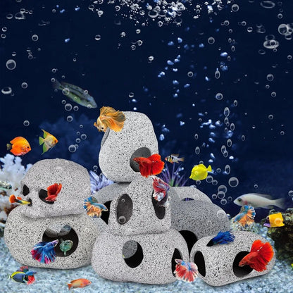Ceramic Aquarium Cave Decor, Natural Stone Fish Tank Hiding Shelter,