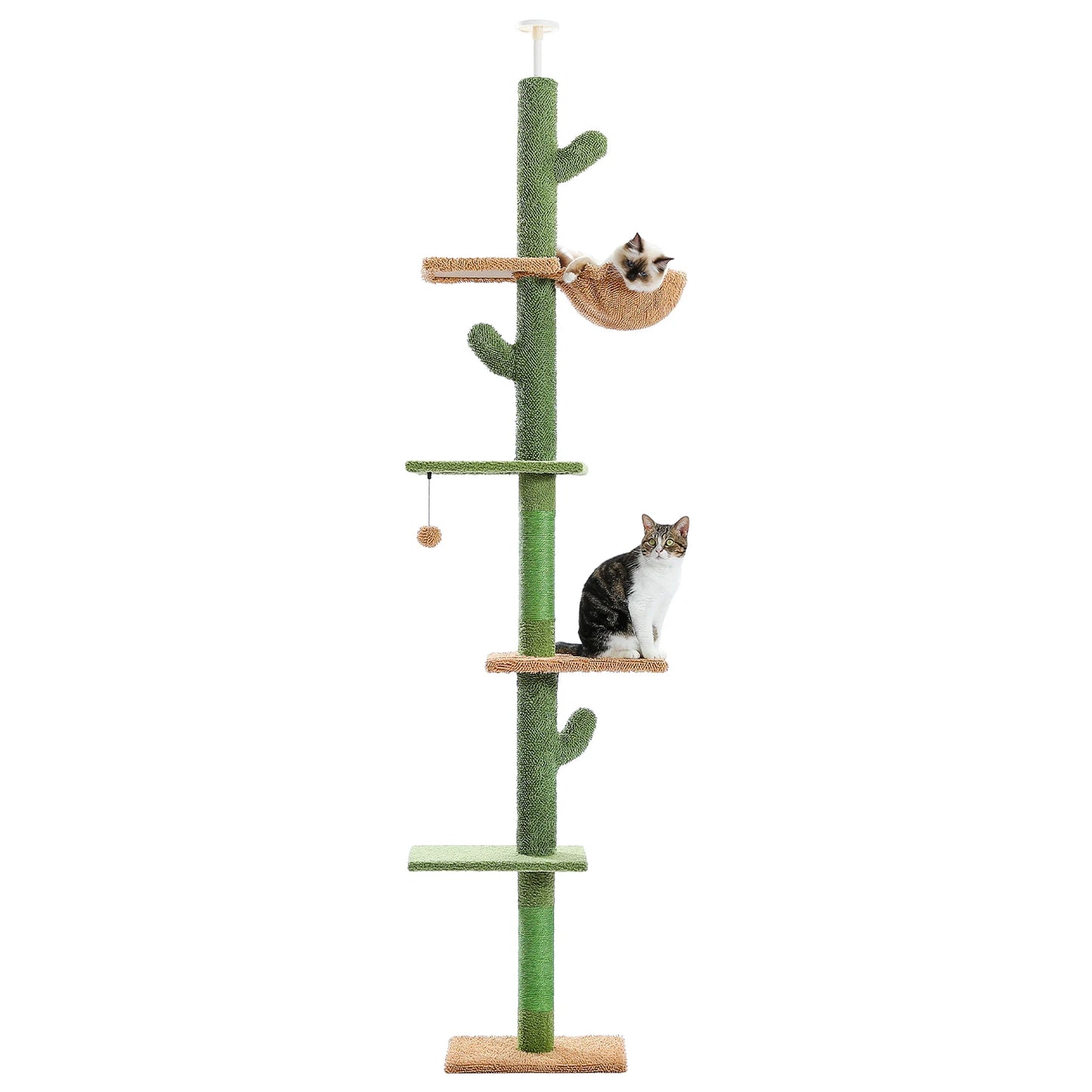 Cat Tree 5-Tier Floor to Ceiling Cat Tower With Scratching Post Hammock Dangling Ball