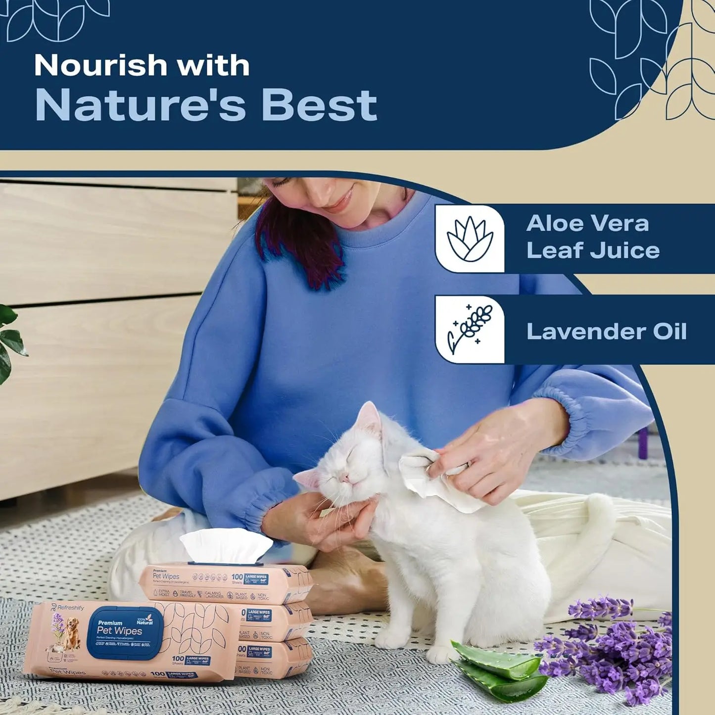 Plant Based Lavender Pet Wipes for Paws and Butt - 400 Count with 12 Travel Packs - Deodorizing & Non Toxic for Dogs and Cats