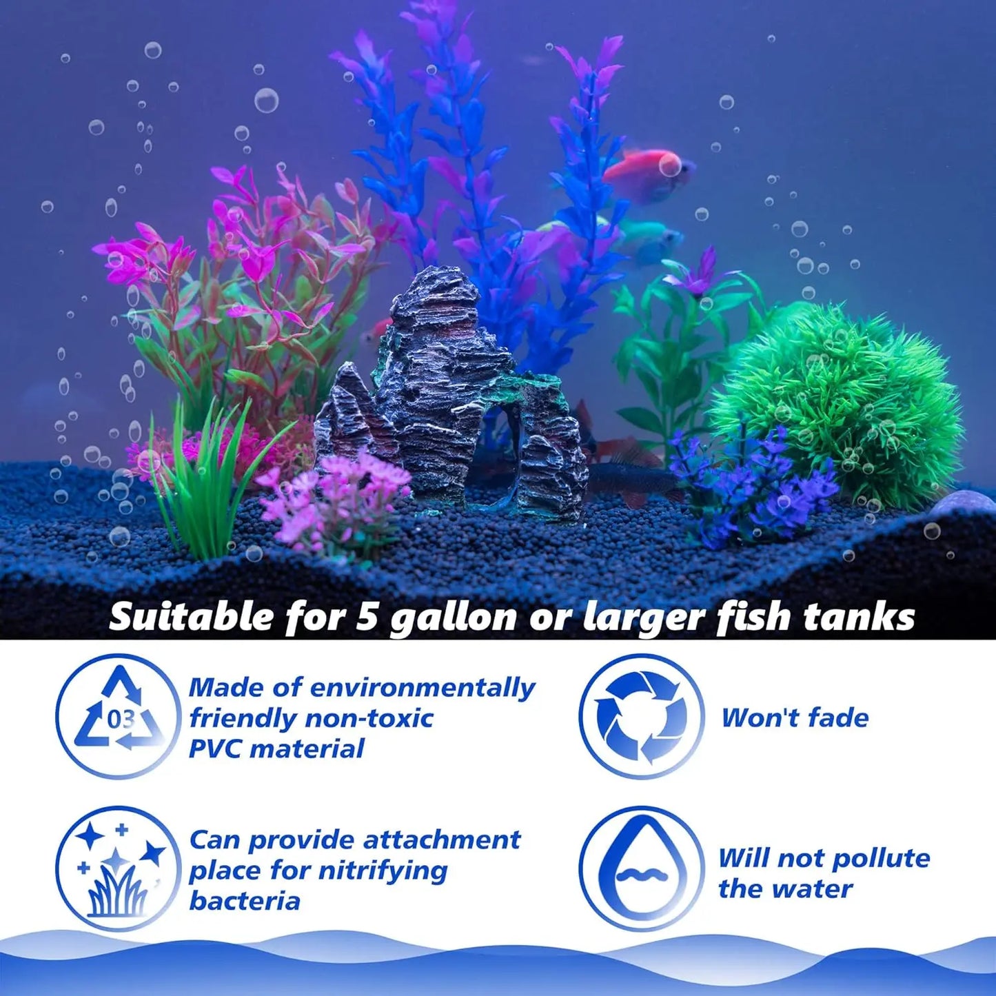 Artificial Aquarium Plants and Rock Cave Decor Set