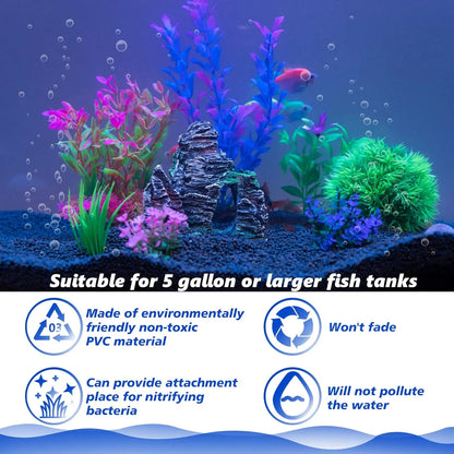 Artificial Aquarium Plants and Rock Cave Decor Set