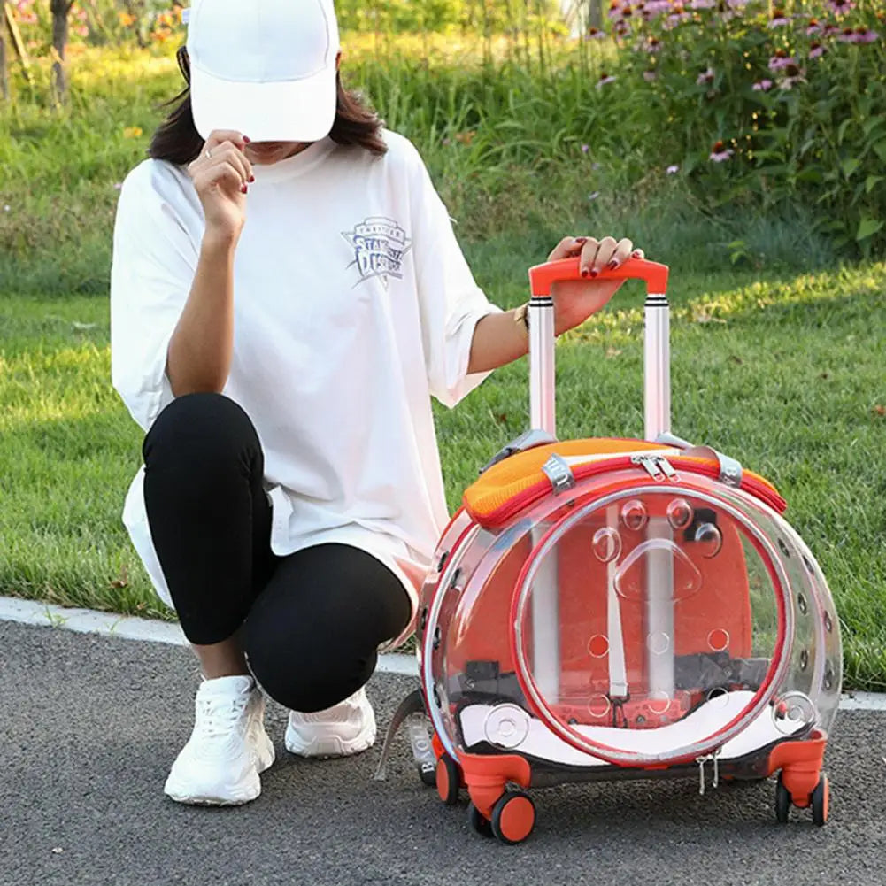 Pet Trolley Case with Ventilation Holes Portable Silent Wheels Travel Backpack for Cats