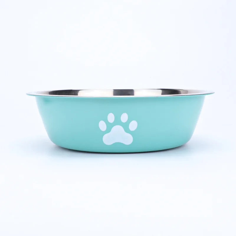 New Stainless Steel Pet Bowl with Paw Print, Silicone Non-Slip Food & Water Feeding Basin