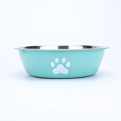 New Stainless Steel Pet Bowl with Paw Print, Silicone Non-Slip Food & Water Feeding Basin