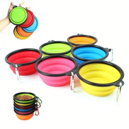 Folding Portable Silicone Dog Feeder Bowl 2 In 1 Pet Dispenser Outdoor Travel