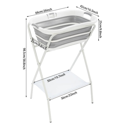 2 in 1 Elevated Dog Bath Tub, Collapsible Portable Dog Washing Station with Drainage Hole