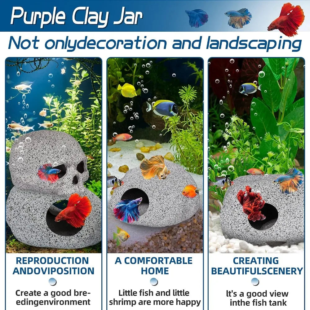 Ceramic Aquarium Cave Decor, Natural Stone Fish Tank Hiding Shelter,