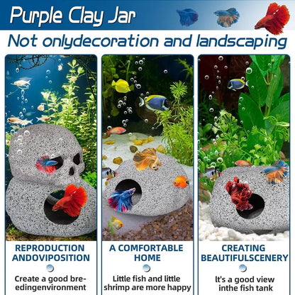 Ceramic Aquarium Cave Decor, Natural Stone Fish Tank Hiding Shelter,