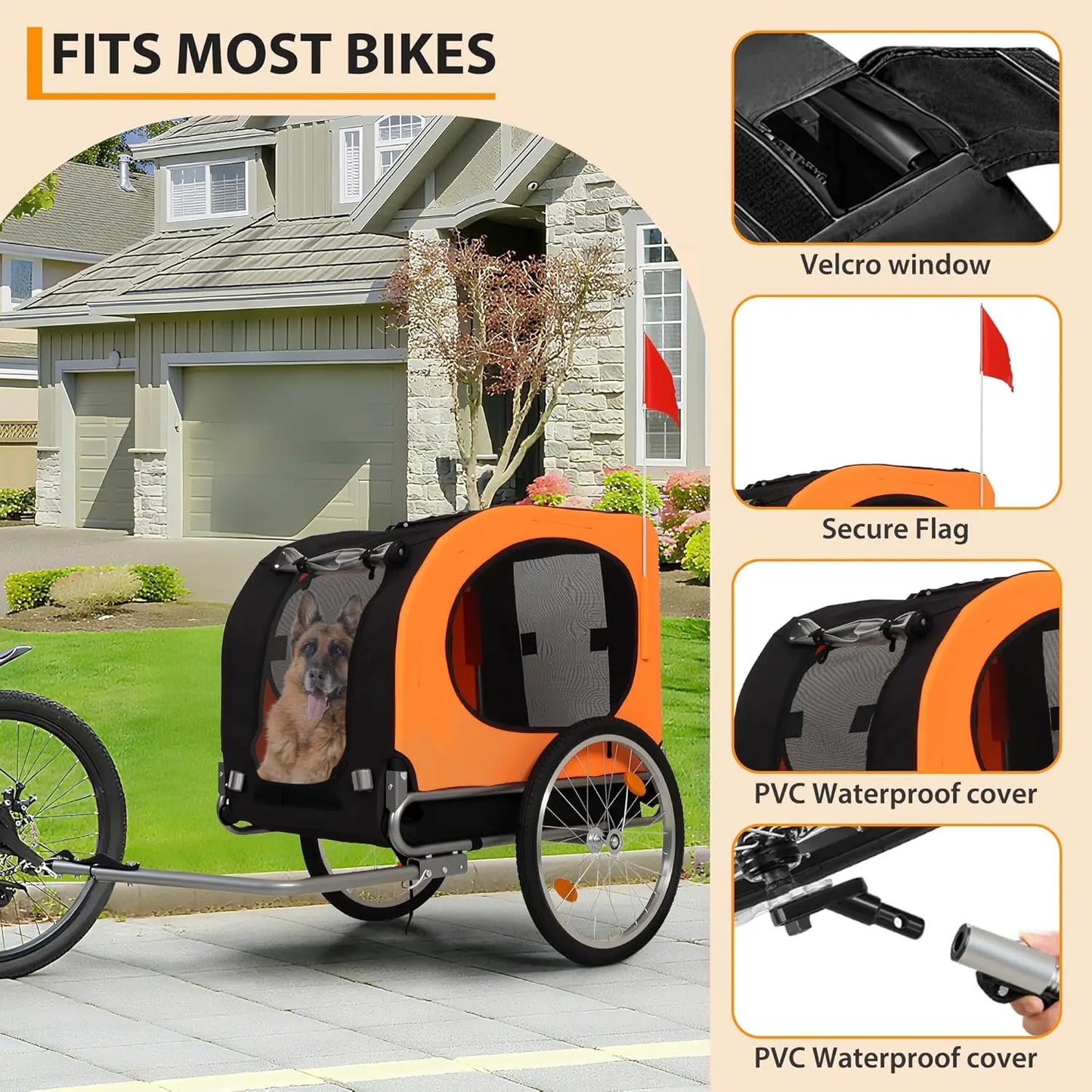 Large Dog Bike Trailer, Universal Coupler with Quick Release Wheels
