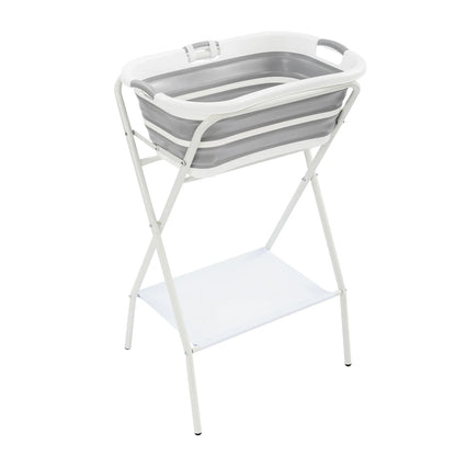 2 in 1 Elevated Dog Bath Tub, Collapsible Portable Dog Washing Station with Drainage Hole
