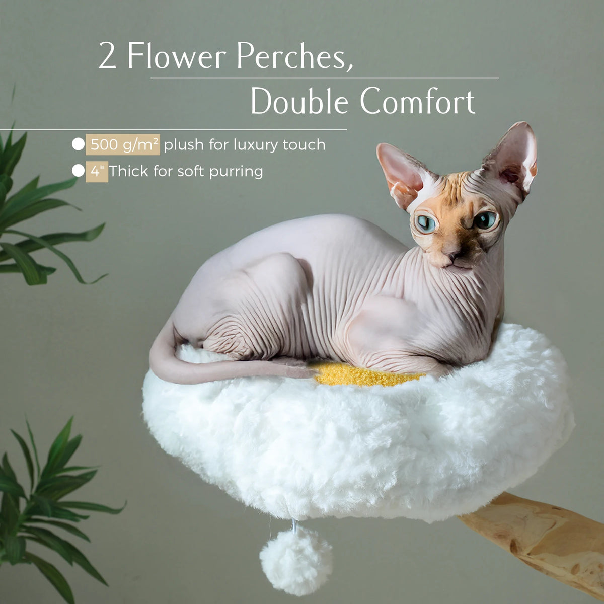 Large Cat Tree Tower with Sisal Scratching Post Wicker Basket Bed Flower Cat Condo