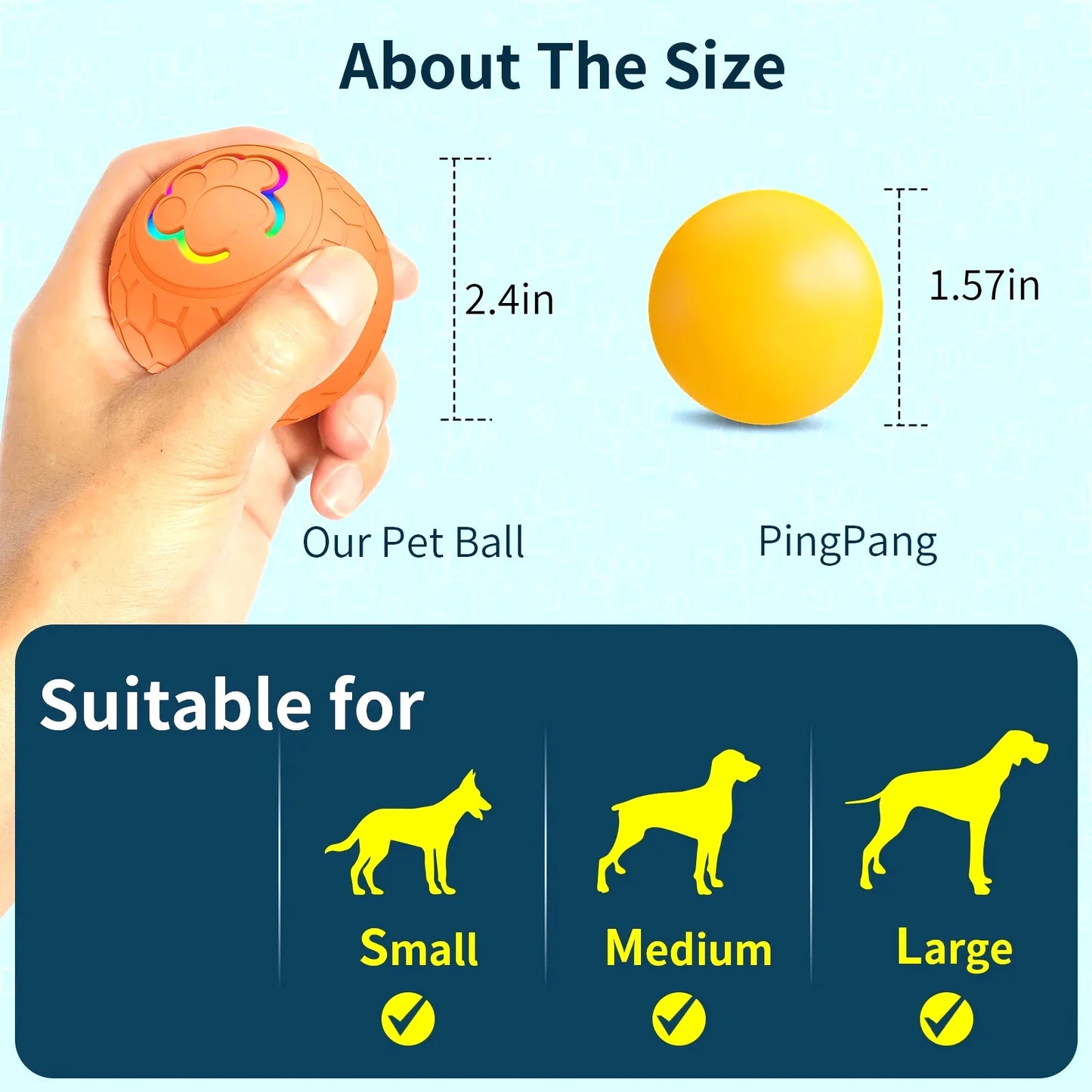 Smart Dog Toy Ball Electronic Interactive,  USB Automatic Bouncing Rolling Toy Ball With RGB Lights For Puppys And Cats