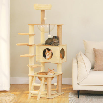 Multi-Level Cat Tree for Indoor with Scratching Posts Spacious Condo Hammock Top Perch Scratcher