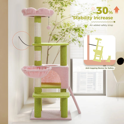Flower Cat Tree Multi-Level Tower with Sisal Covered Scratching Posts Cute Condo With Top Perch