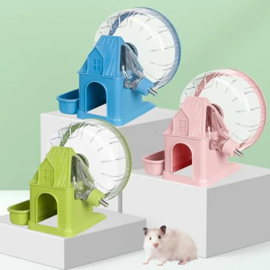 4 in 1 Quiet Hamster Exercise Wheel, Multi Functional Hamster House with Running Wheel, Water Bottle, Food Bowl and Hideout,