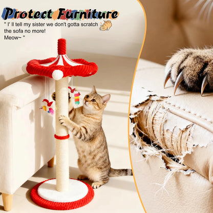 39“ Tall Carousel Cat Scratching Post with Hanging Toys with Rotating Top 17.7" Stable Base