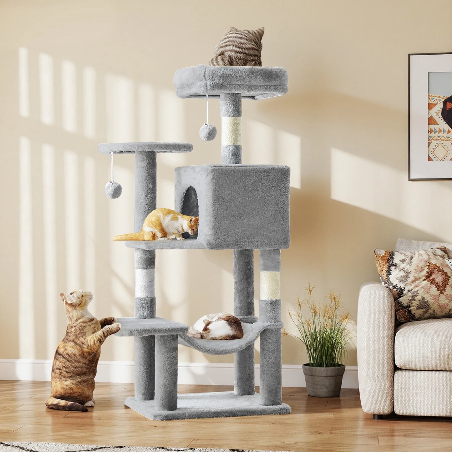Tall Multi-Cat Climbing Tower for Pet Furniture -  Natural Sisal Scratching Posts Stable Pet House for Indoor Cat