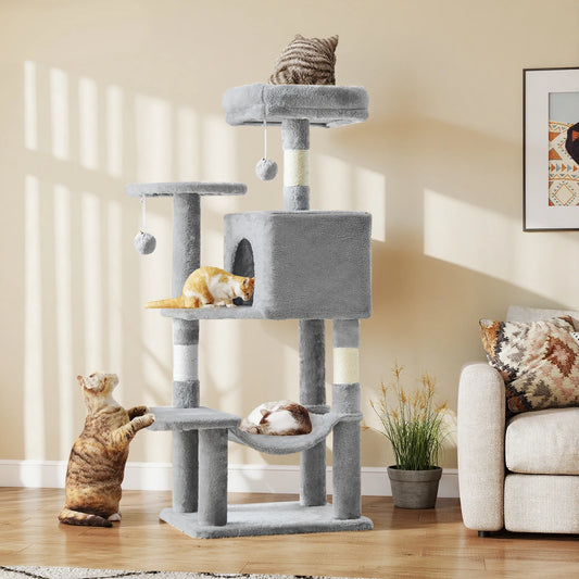 Tall Multi-Cat Climbing Tower for Pet Furniture -  Natural Sisal Scratching Posts Stable Pet House for Indoor Cat