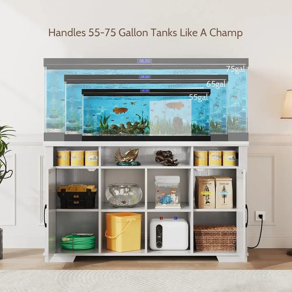 75 Gallon Aquarium Stand with Cabinet, Power Outlet, and Storage for Accessories, Suitable for Turtles and Reptiles - 1000 lbs