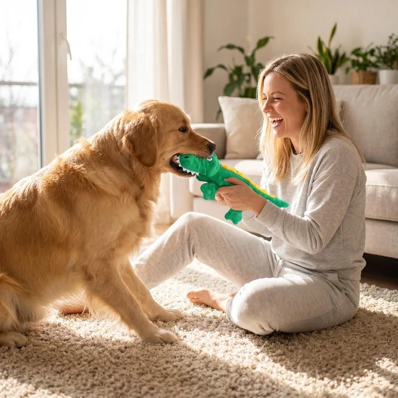 Soft Plush Squeaky Dog Chew Toy, Stuffed Crocodile