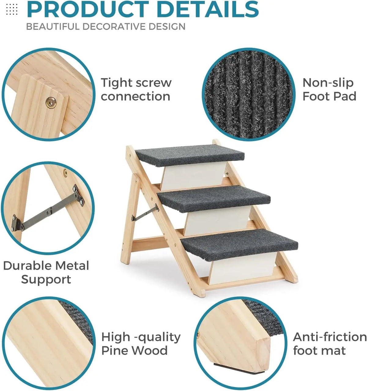 Wood Pet Stairs & Ramp for Aging Pets Small/Medium Dogs and Cats. – 2-in-1 Foldable, Portable, Non-Slip Pet Ladder for Tall Beds, Couches, Cars