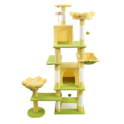 71" Tall Flower Cat Tree for Large Cats, 7-Level Climbing Tower with Extra Large Condo & Wide Hammock, Unique Horizontal Scratching Pad,