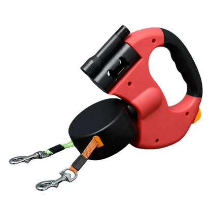 Double Headed Dog Leash with LED Light Retractable for Small Medium Dogs
