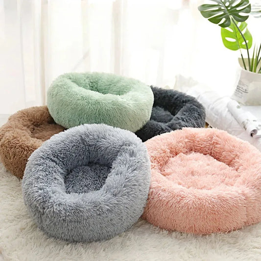 Soft Pet Bed Pad Plush Warm Faux Fur Donut Round Bed Comfortable Sleeping Washable