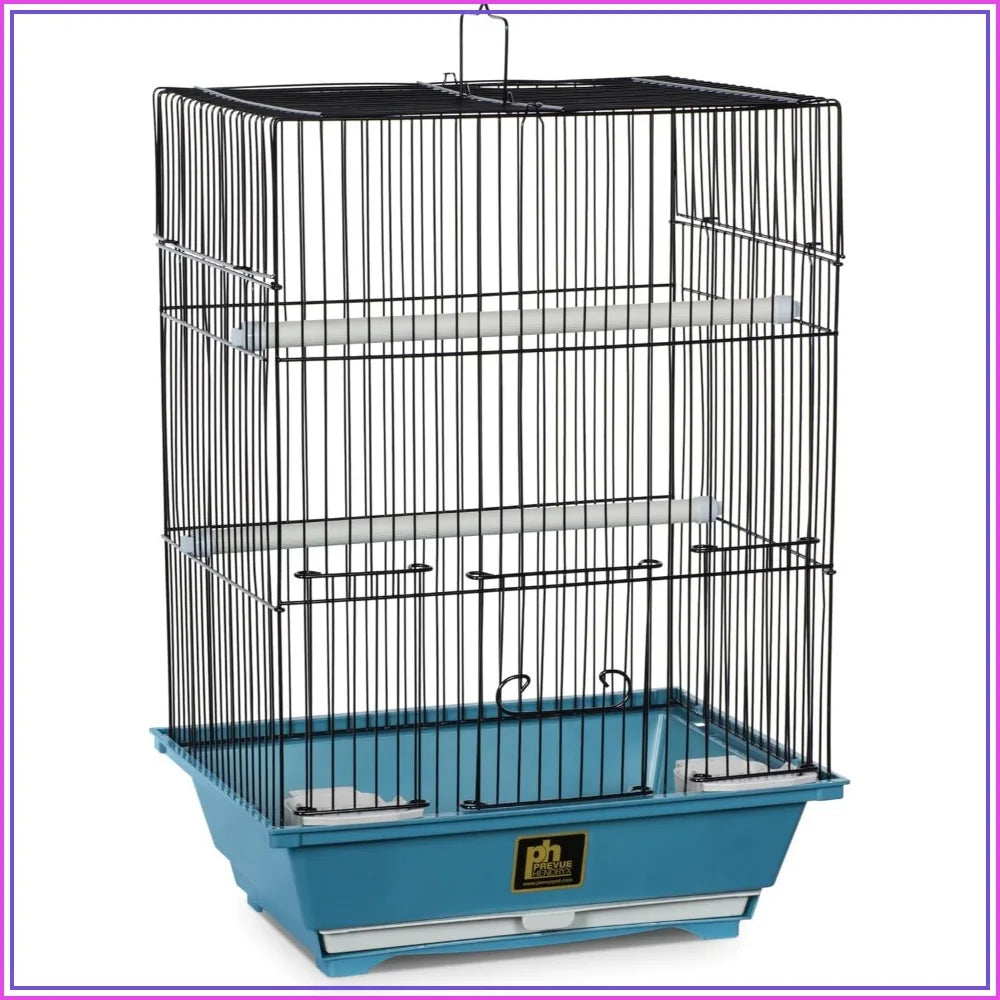 Lightweight Small Bird Cage for Finches, Canaries, Parakeets - Portable Travel Enclosure with Perches & Cups, Blue/Black
