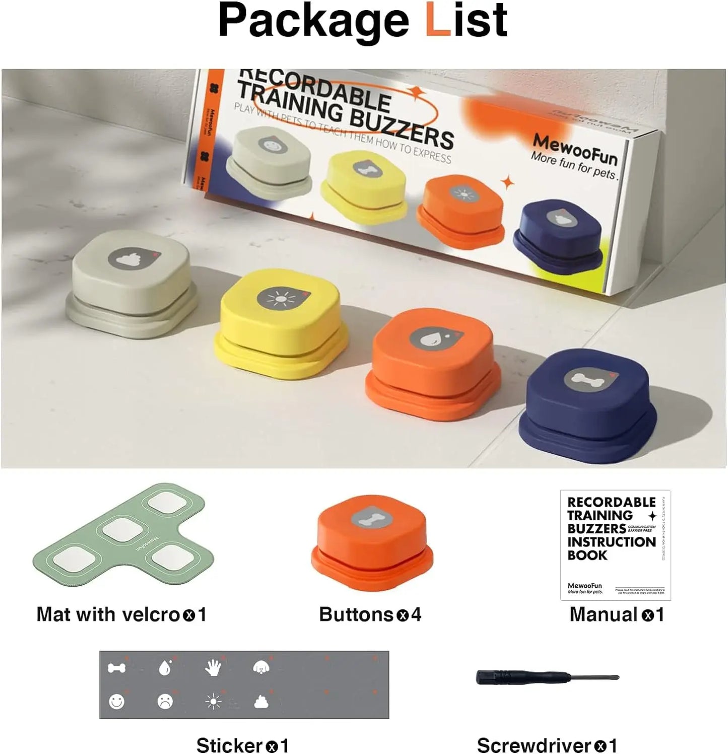 Mewoofun Dog Buttons with Rubber Mat Recordable Talking Buttons